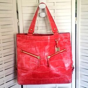 Dooney And Bourke red/pink croc embosed large tote bag